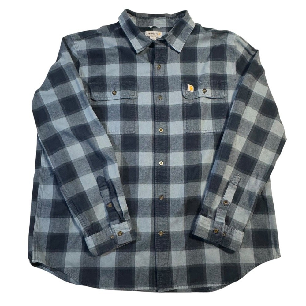 Carhartt Men's Blue Hubbard Checkered Button Down Long Sleeve Shirt Slim Fit 2XL